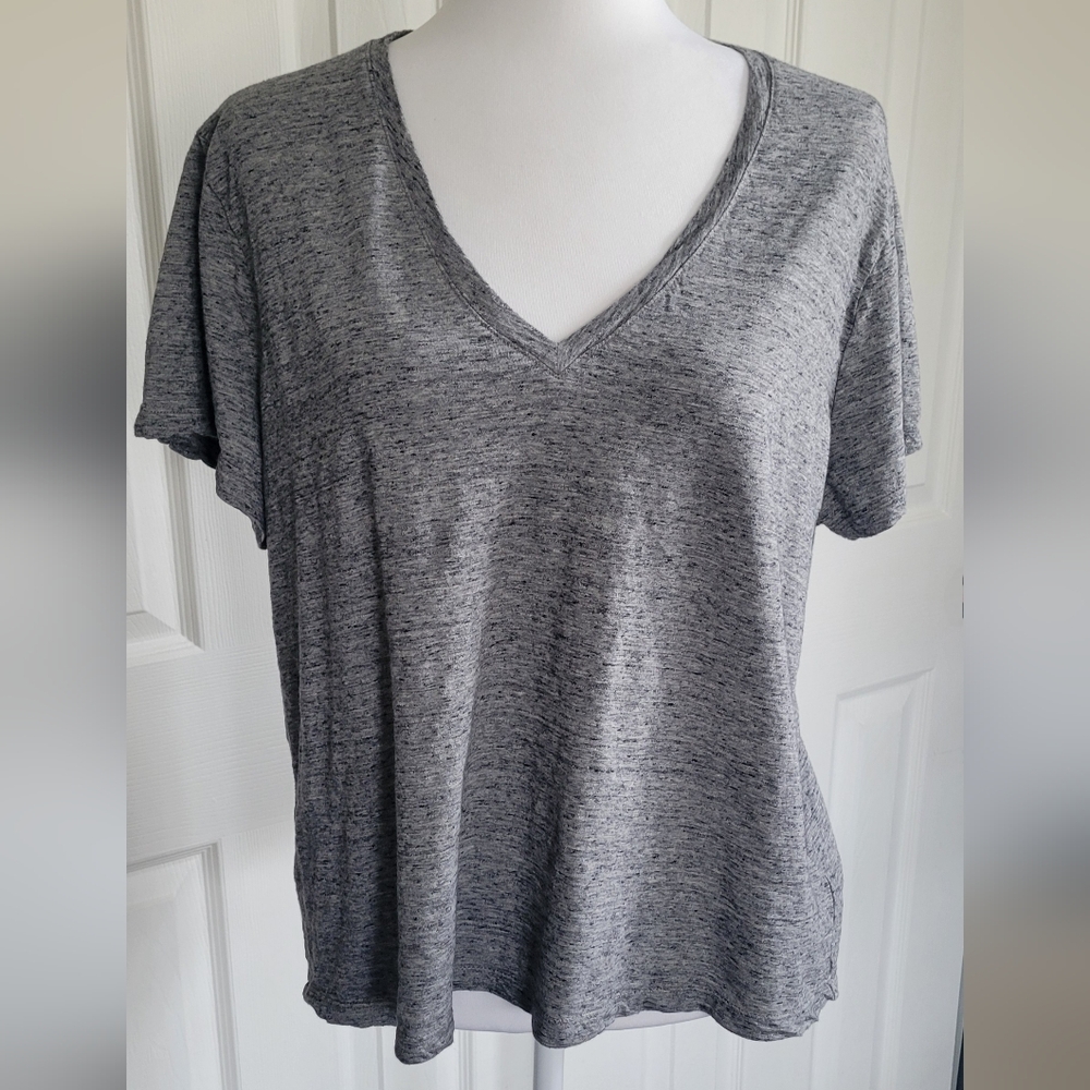 Madewell Heather Gray V-Neck Short Sleeve Tee | Normcore, Relaxed | Women's XXL